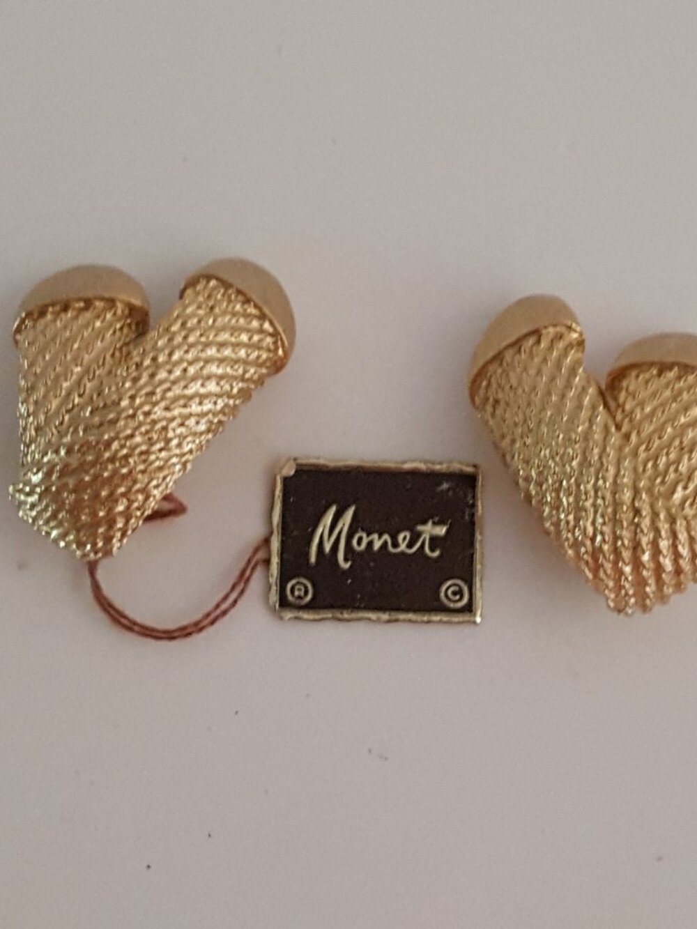 Vintage MONET Signed Textured Gold Tone Earrings Clip-on